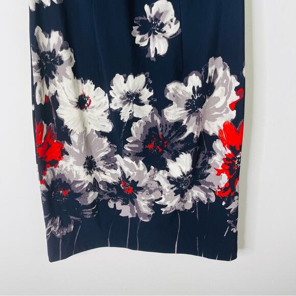 ILE blue white red floral stretchy office preppy midi dress 16W - Picture 3 of 6